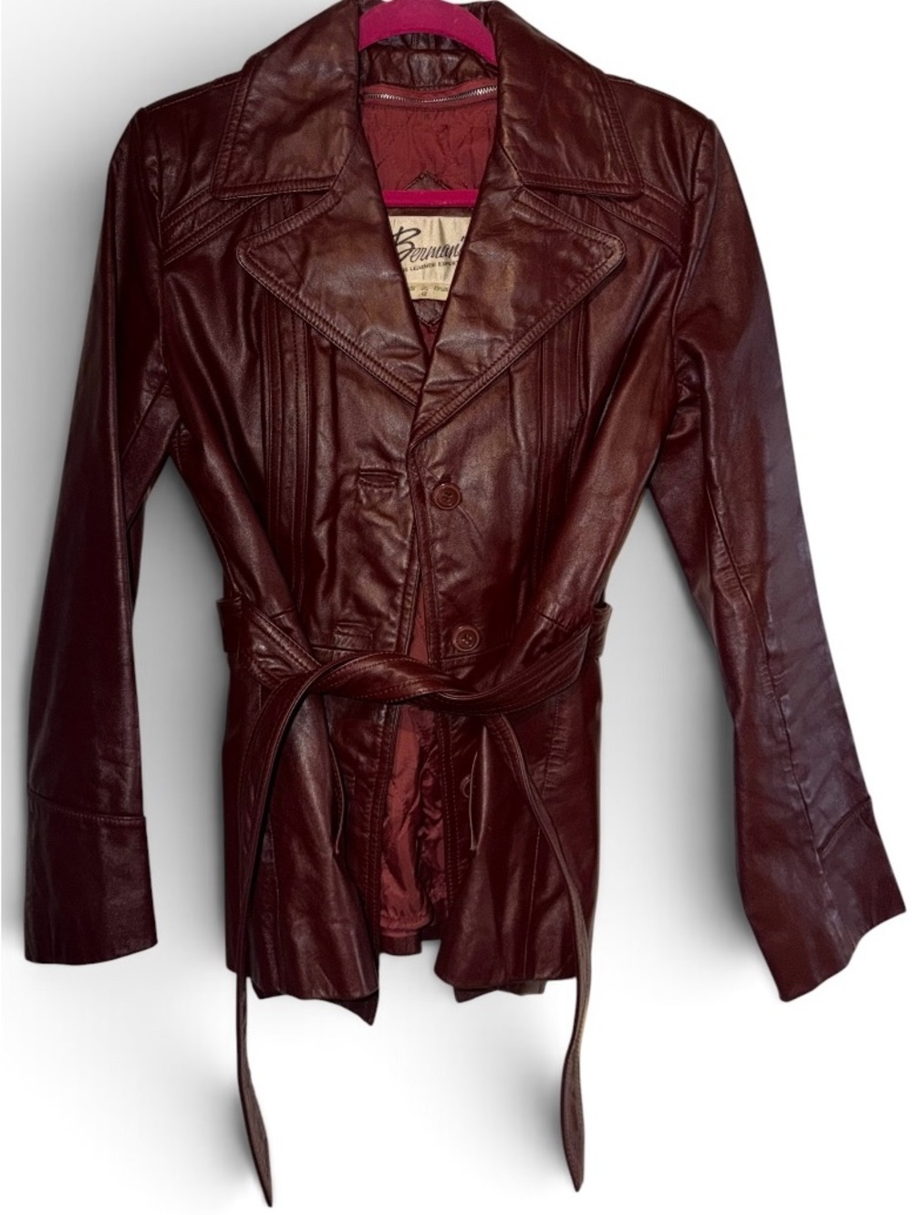 Vintage Berman's The Leather Experts burgundy leather jacket size 12.
